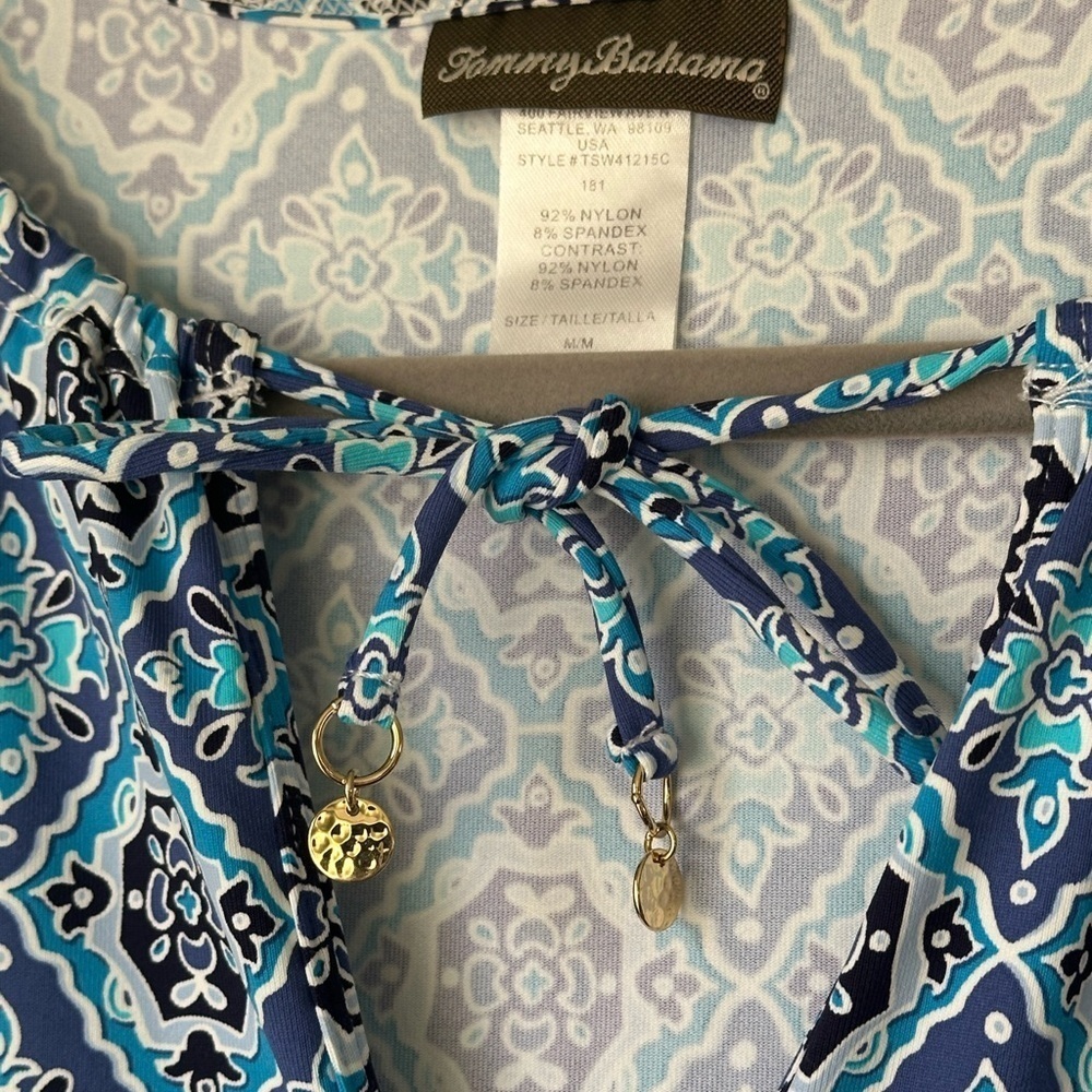 Tommy Bahama Tika Tiles Split-Neck Swim Dress Pop Over Pockets Beach Vacation M - Picture 8 of 9